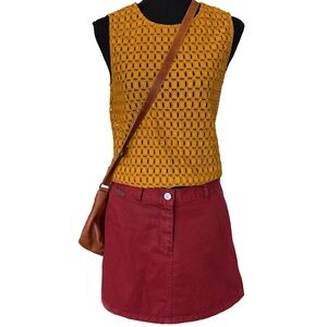 90s Vintage Calvin Klein Burgundy Stonewash Mini Denim Skirt with Slits - Size 7